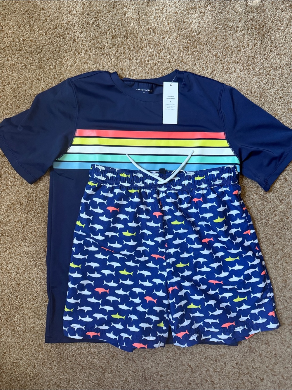 Janie and Jack swim trunks & rash guard, Size 12 NWT